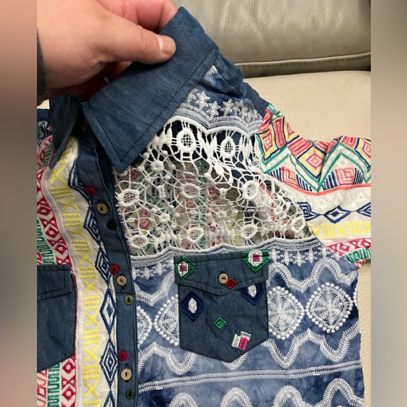 NWT - Desigual Women’s Patchwork Embroidered Long Sleeve Shirt - Size L - Picture 6 of 15
